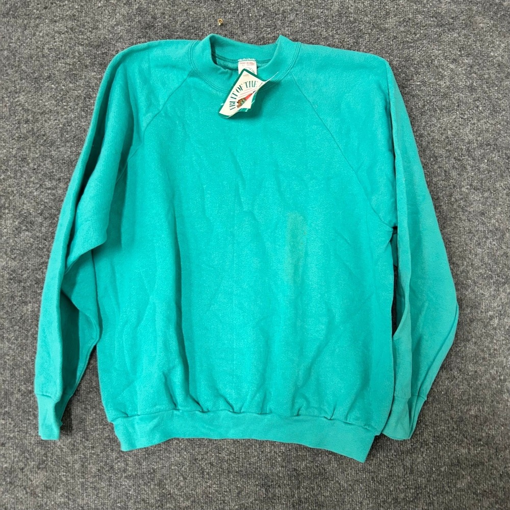 Fruit of the Loom Sweatshirt Womens Size L Teal Green Raglan Vintage Made in USA